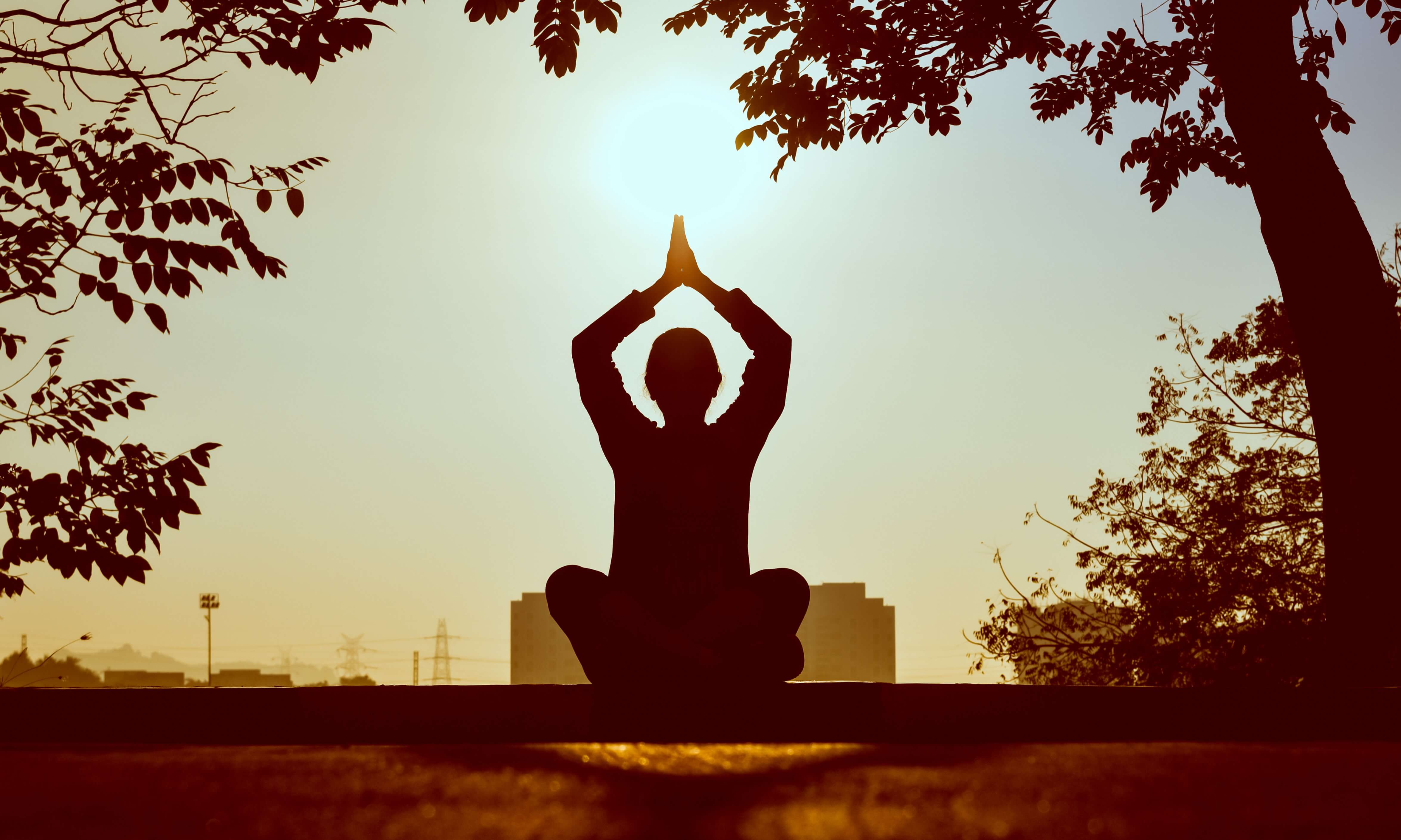 Person meditating in a yoga class